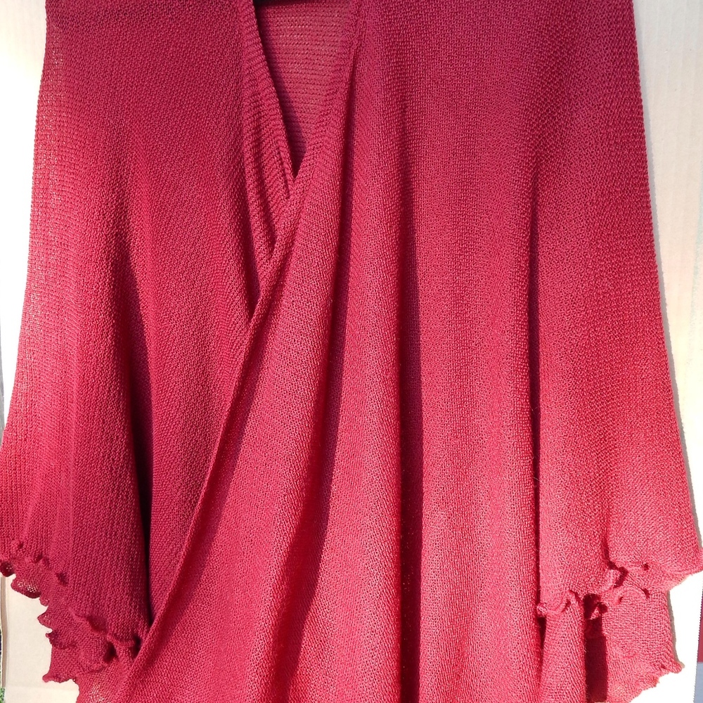 Baby Alpaca Knitted Shawl in Red
